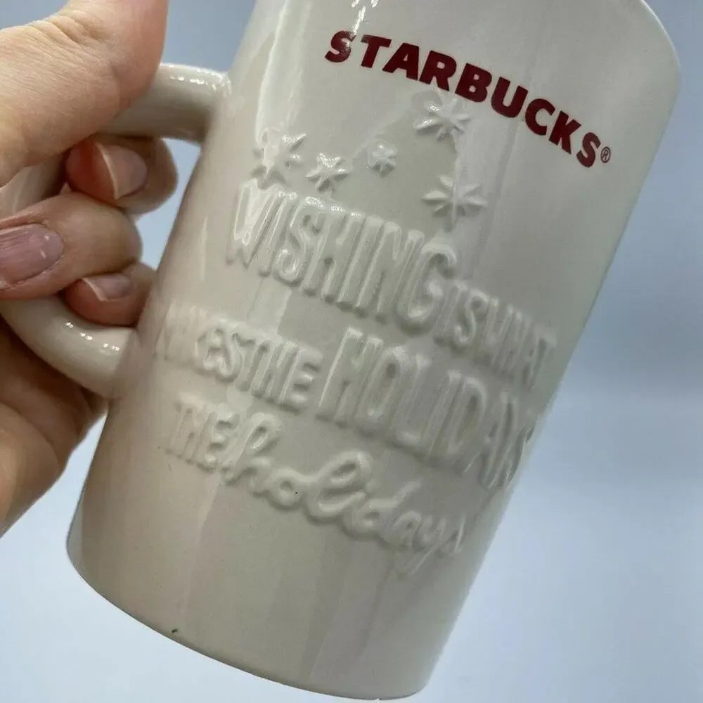 Starbucks Ivory Ceramic Holiday Coffee Mug Cup Tall 10 oz